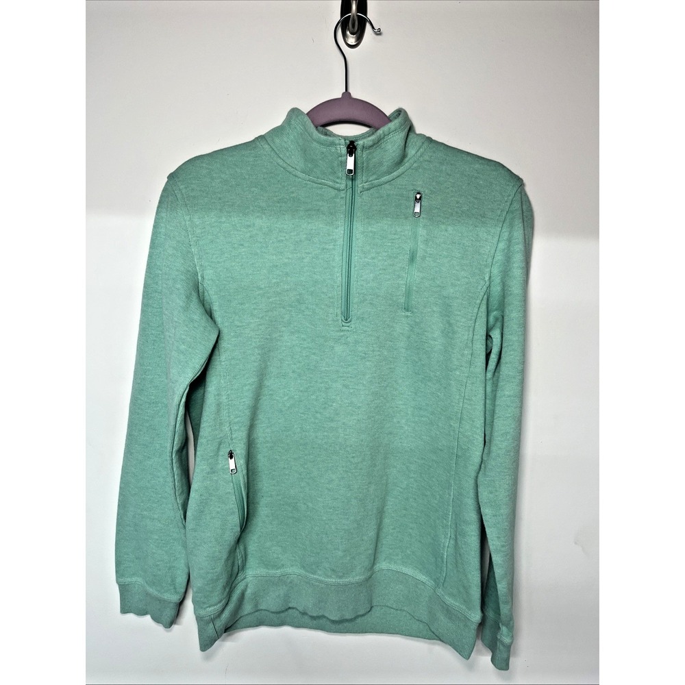 SCOTTeVEST‎ Quarter Zip Pullover Sweater Mens Large Mint Green Zip Pocket